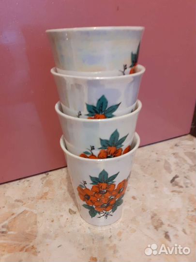 Стаканы с росписью, керамика 4шт,ссср