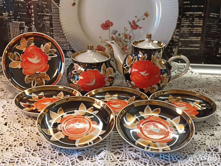 Дулево фарфор Чайник+Сахарница Блюдце