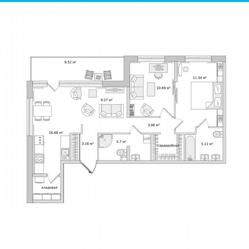 2-к. квартира, 72,5 м², 12/15 эт.