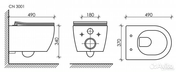 Подвесной унитаз play Rimless CN3001MB черный мат