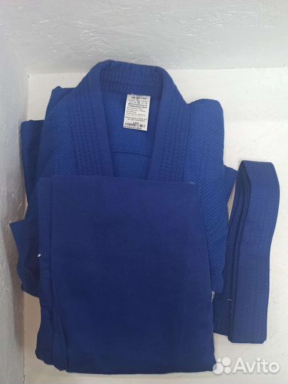 Новое кимоно дзюдо белое/синее, рост 110-182 см