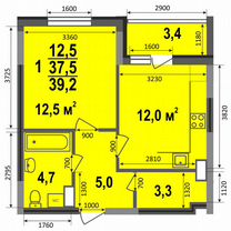 1-к. квартира, 39,2 м², 15/17 эт.