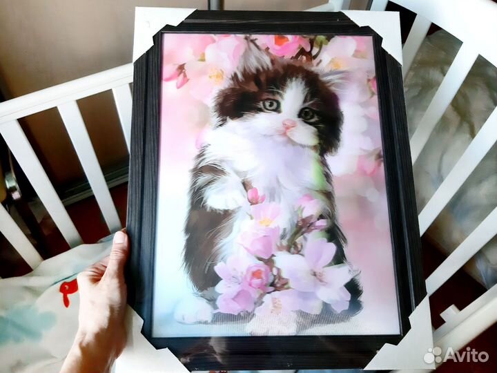 Новая 3D картина в раме кот котенок кошка 35 х 45