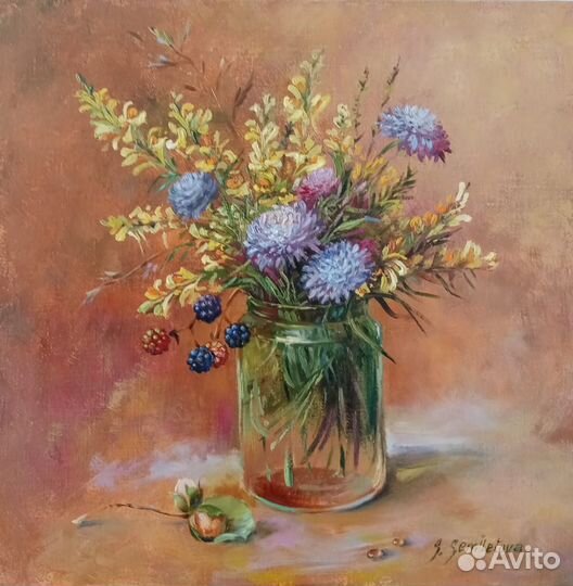 Полевые цветы, холст, масло, 30 на 30 см