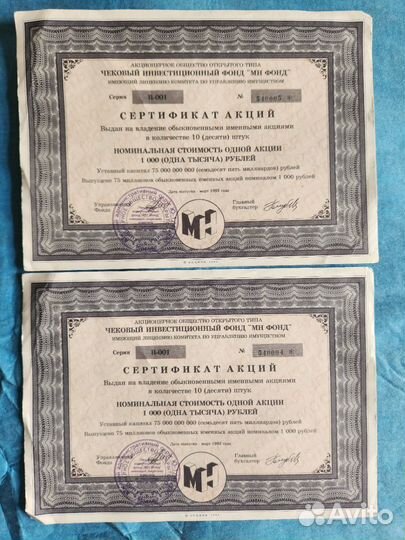 Сертификат акций. Чековый фонд «мн фонд»