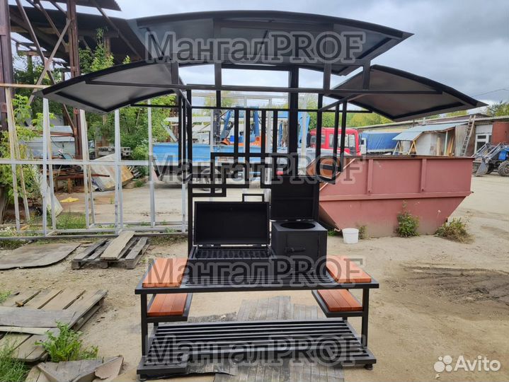 Мангал барбекю гриль с крышей печью под казан