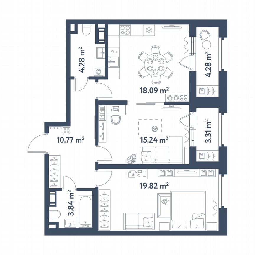 2-к. квартира, 75,8 м², 3/11 эт.