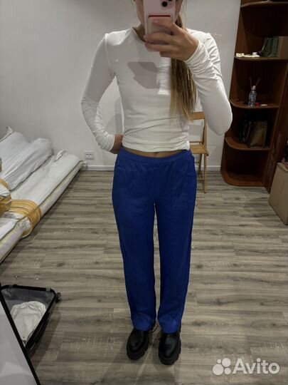 Брюки zara S синие из атласа