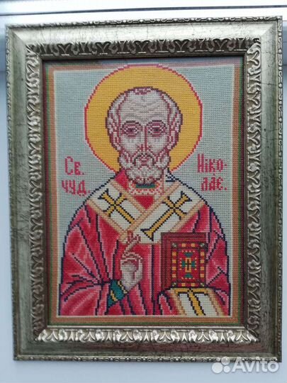 Икона Николай Чудотворец, вышивка крестом 28*35