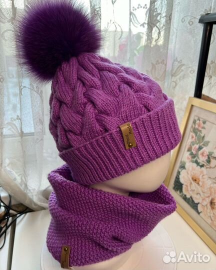 Комплект шапка, снуд, варежки ручная работа