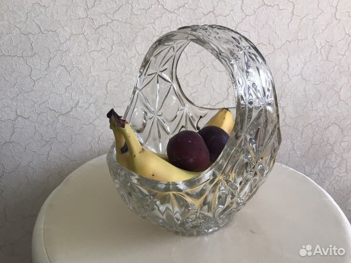 Большая ваза-корзинка хрустальная СССР