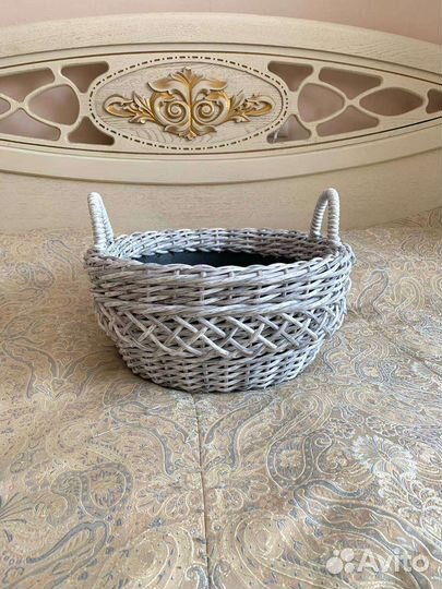 Кашпо корзинка для цветов низкое с орнаментом