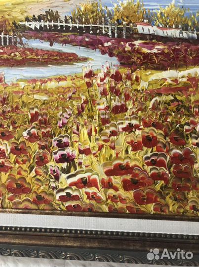 Пейзаж Маки холст масло 30х40,с багетом 40х50