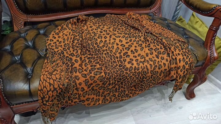 Палантин cavalli теплый леопардовый принт италия