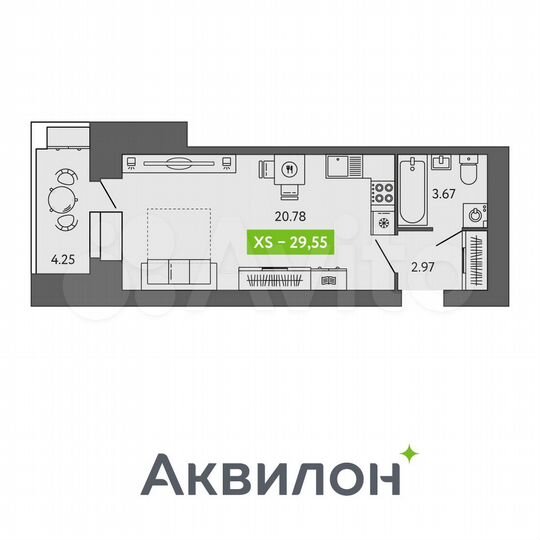 Квартира-студия, 29,6 м², 9/9 эт.