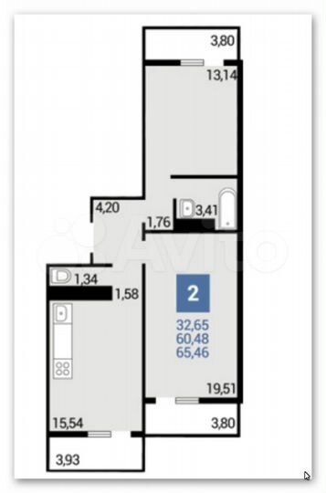 2-к. квартира, 66 м², 1/16 эт.