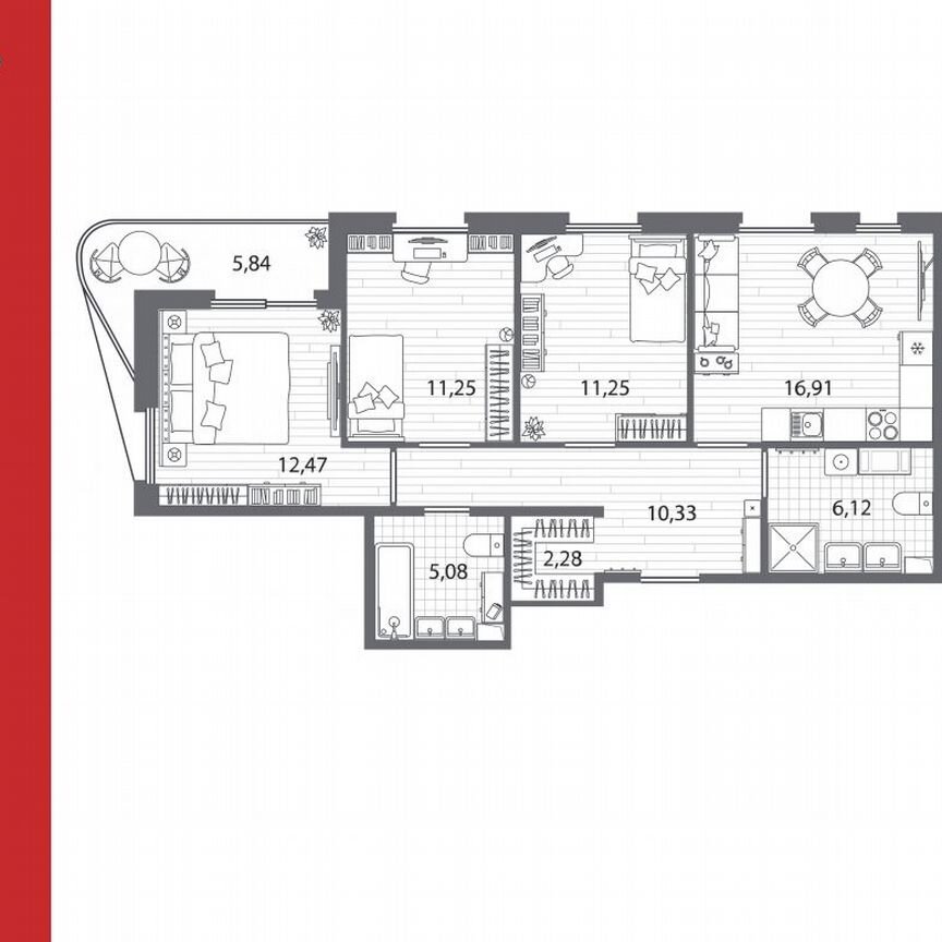 3-к. квартира, 78,6 м², 6/13 эт.