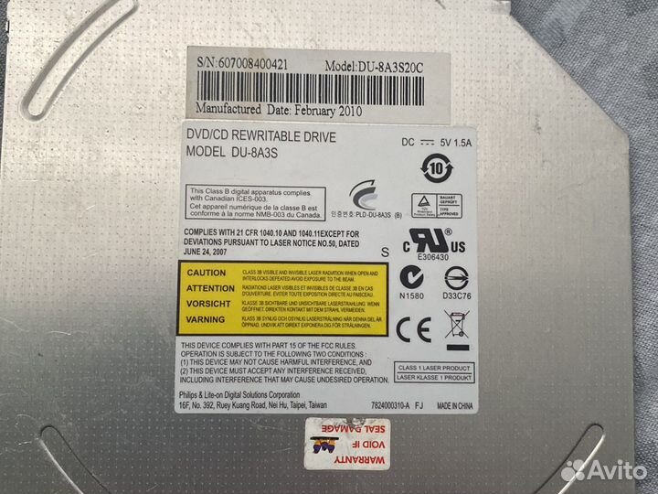 DVD-rom от ноутбука,полностью рабочий