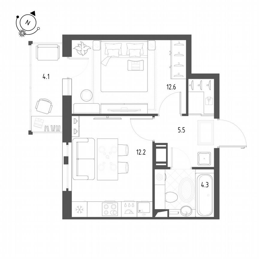 1-к. квартира, 35,8 м², 12/12 эт.