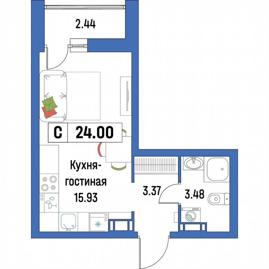Квартира-студия, 24 м², 12/16 эт.