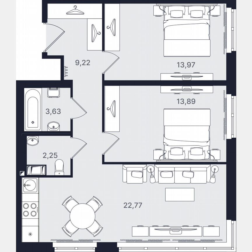 3-к. апартаменты, 65,7 м², 3/24 эт.