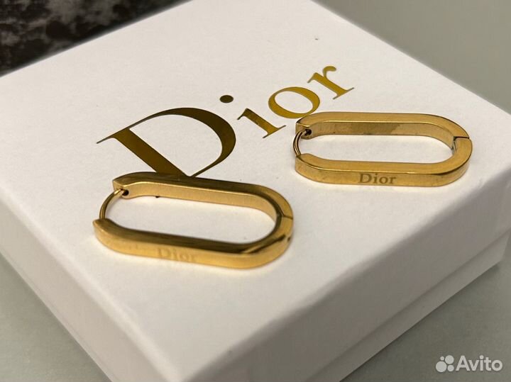 Серьги овал кольца Dior под золото