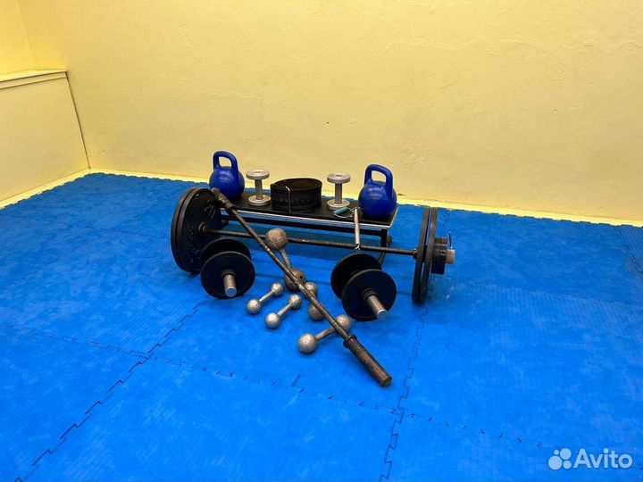 Штанги, гири, лежак, блины, резинки