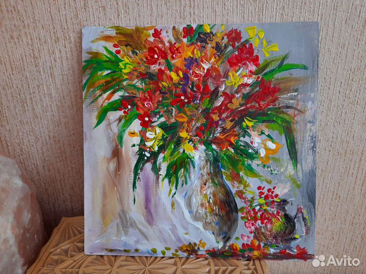 Картина маслом полевые цветы объемная живопись