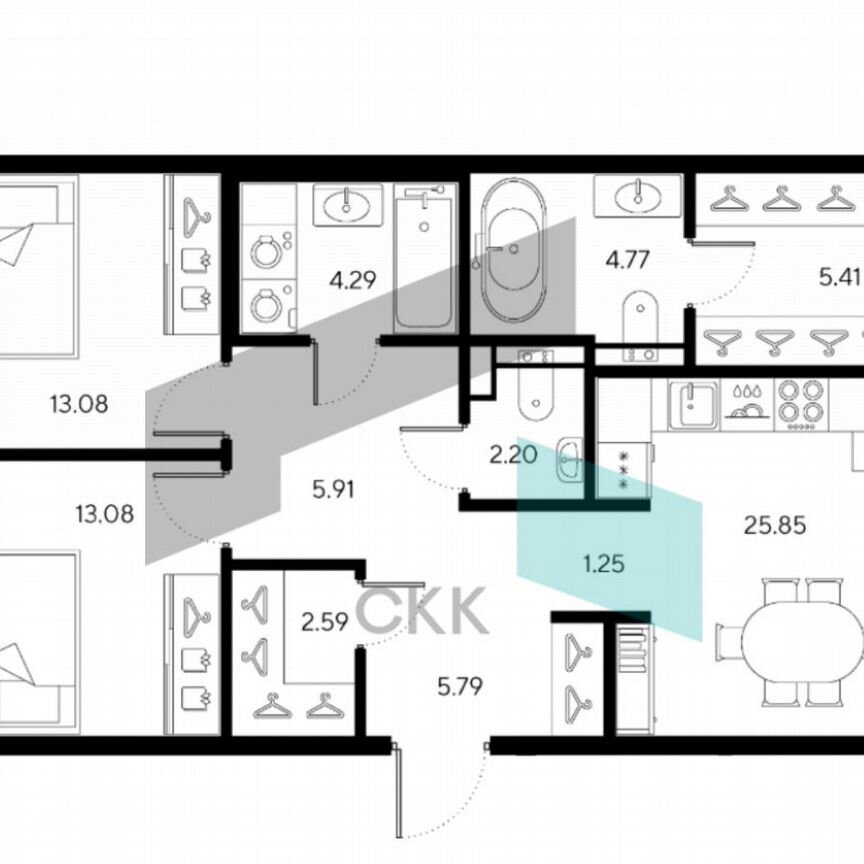 3-к. квартира, 96,9 м², 2/4 эт.