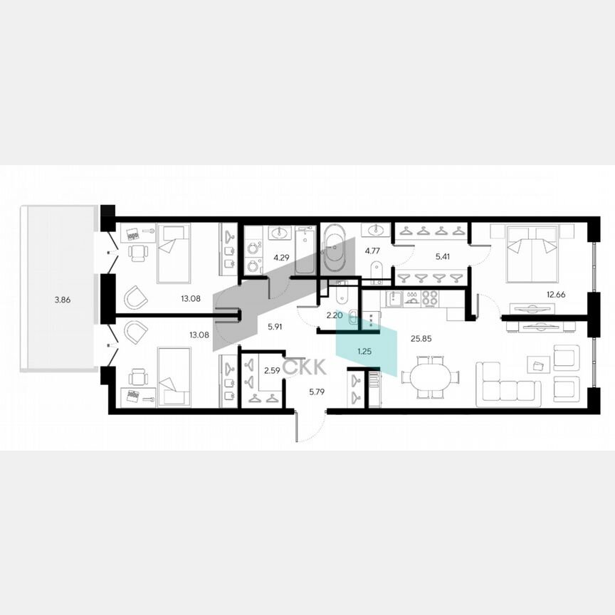 3-к. квартира, 96,9 м², 2/4 эт.