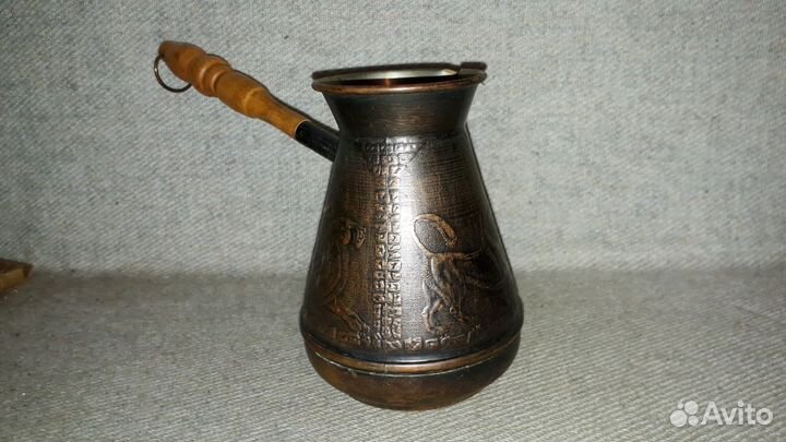 Медная турка для варки кофе с деревянной ручкой