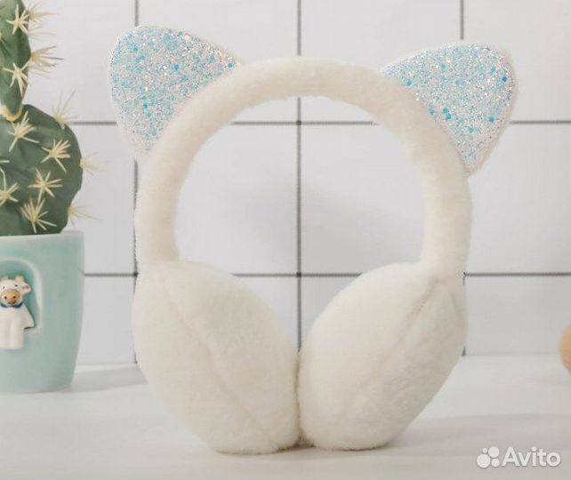 Новые меховые наушники, ушки кошки сверху