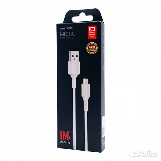 Кабель wekome micro-USB WDC-136 3A 1м White