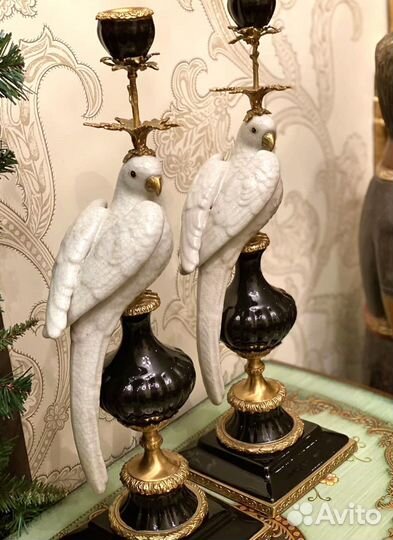 Подсвечники. Попугаи. Бронза. Фарфор. Барокко