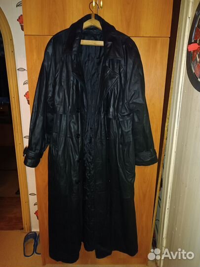 Кожаный плащ мужской длинный под рост 175-185