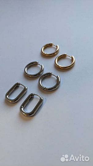 Серьги бублики с подвесками, швензы, кольца