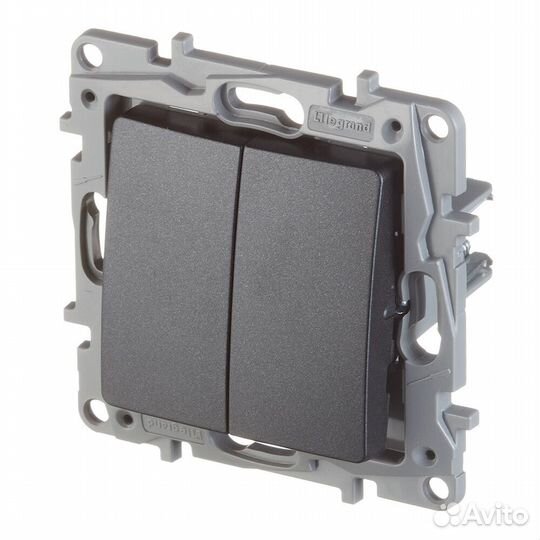 Выключатель Legrand Etika 672602 двухклавишный скрытая установка антрацит