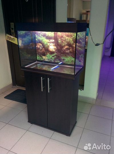 Аквариум 80л, свет биофильтр, фон, подставка