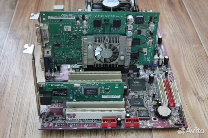 Комплект мать+проц+оперативка+видеокарта+сетевая