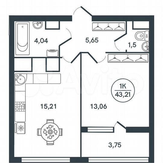 1-к. квартира, 43,2 м², 4/17 эт.