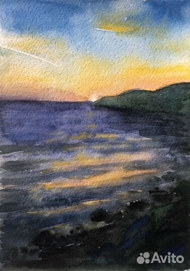 Картина акварелью пейзаж море