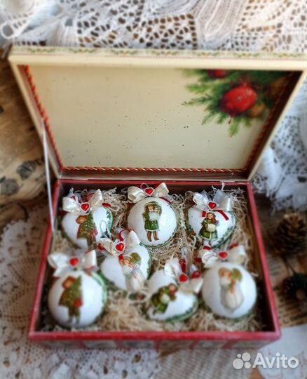 Большой набор елочных игрушек в коробе Винтаж