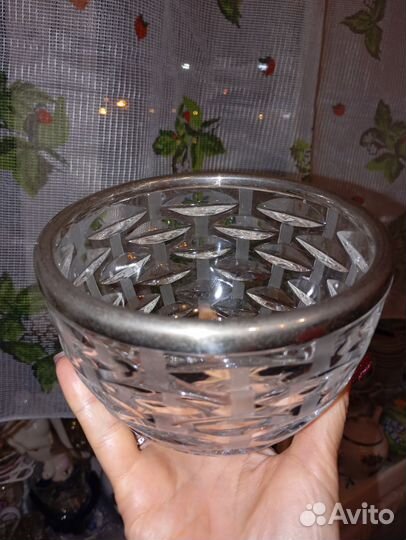 Ваза салатник с железным ободком хрусталь