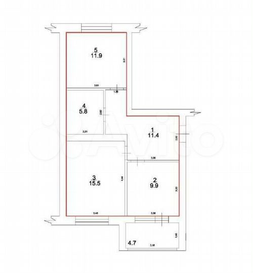 2-к. квартира, 54,5 м², 3/5 эт.