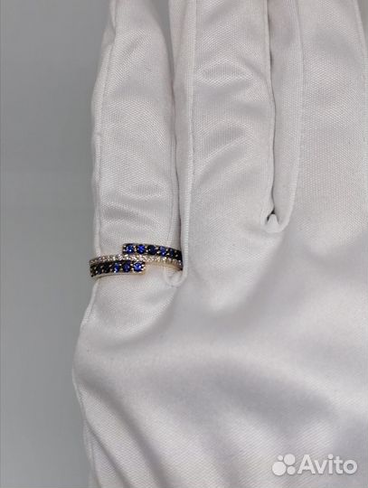 Золотое кольцо 585 пробы с сапфирами и бриллиантам