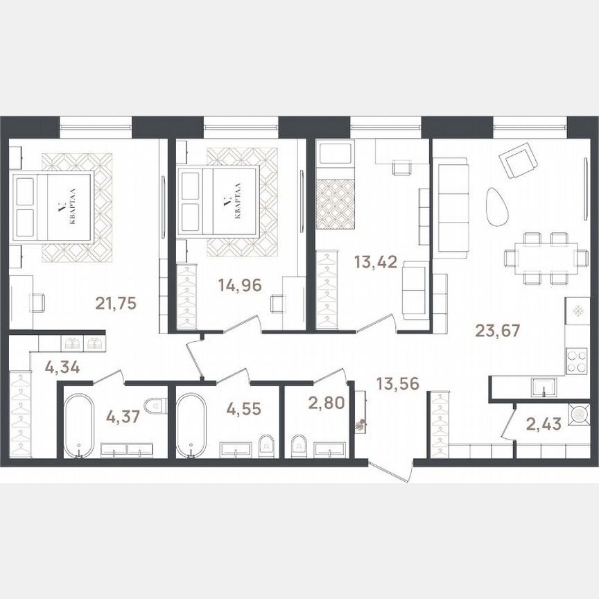 3-к. квартира, 105,9 м², 1/3 эт.
