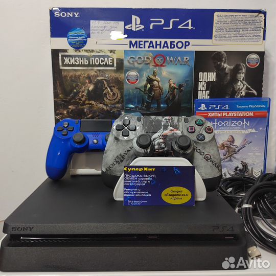 PS4 Slim 1 TB, 2 геймпада, диск. Магазин Гарантия