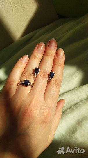 Комплект кольцо и серьги 925 пр. с сапфирами