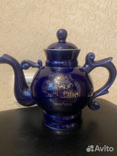 Чайник Кобальт,фарфоровый СССР Новгород