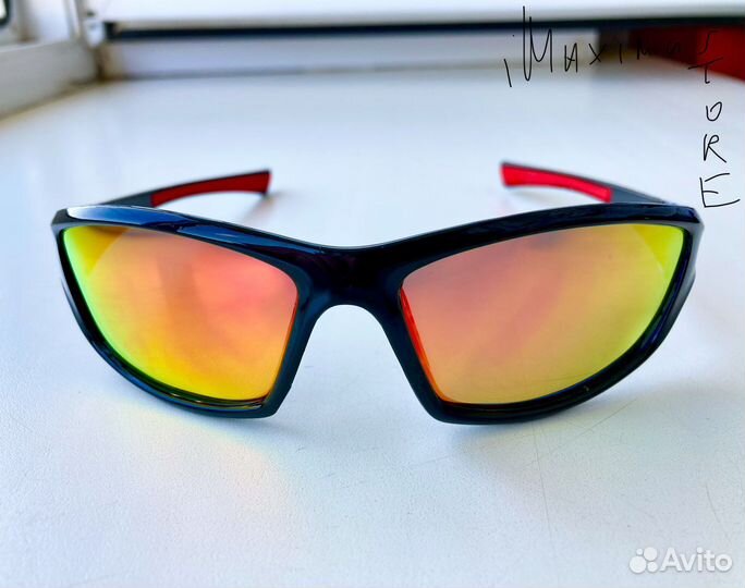 Поляризационные зеркальные очки чёрно-красные